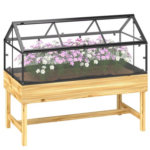 Outsunny Raised Garden Bed with Polycarbonate Panel, Natural