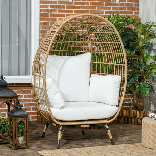 Outsunny Egg Chair: Cozy Khaki Rattan Relaxation Haven for Your Garden