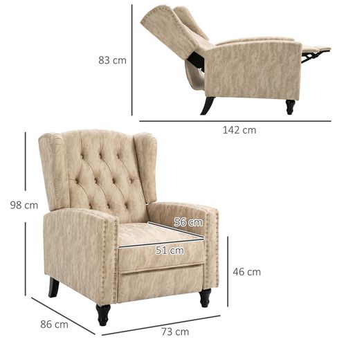 Vintage Chic Manual Reclining Armchair with Footrest - Retro Beige Elegance