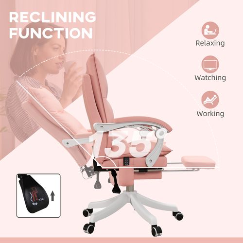 Vinsetto Pink Faux Leather Massage Office Chair with Heat & Footrest