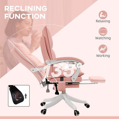 Vinsetto Pink Faux Leather Massage Office Chair with Heat & Footrest