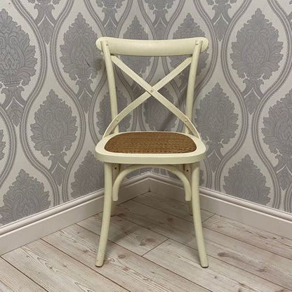 Elegant White French Cross Back Chair - Stackable & Easy to Clean!