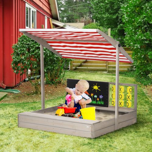 Outsunny Kids Sandbox with Canopy & Seats - Perfect Garden Play Area