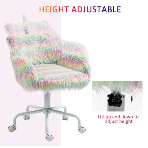 Vinsetto Unicorn Desk Chair - Fluffy Faux Fur Home Office Chair with Armrests