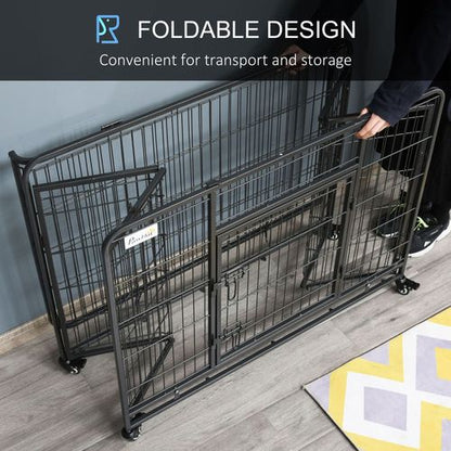Portable 78x109cm Metal Dog Cage with Locking Wheels - Secure & Spacious Kennel