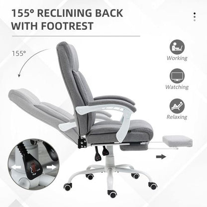 Vinsetto Grey Fabric Office Chair with Armrest, Footrest, and Wheels