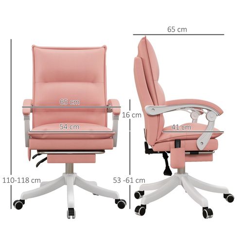 Vinsetto Pink Faux Leather Massage Office Chair with Heat & Footrest