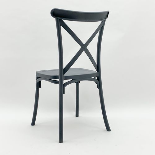 Stackable Grey Plastic French Cross-Back Chair - Modern & Versatile Comfort