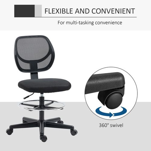 Vinsetto Adjustable Draughtsman Office Chair with Footrest - Black Elegance