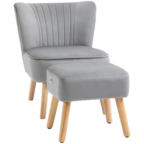 Chic Velvet Accent Chair & Ottoman Set - Stylish Comfort in Light Grey