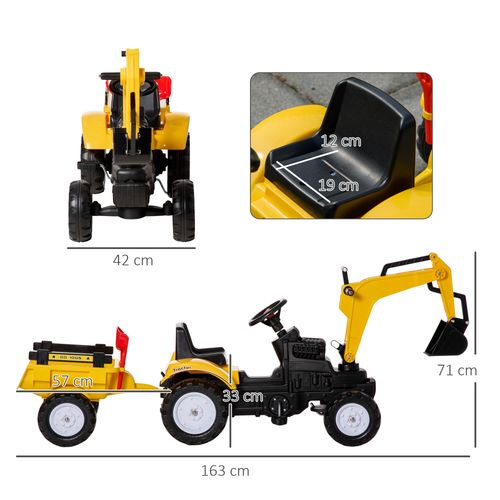 Adventure Digger Ride-On Toy with Detachable Trailer & Working Horn for Kids
