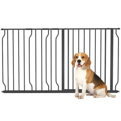 Adjustable Pet Safety Gate with Door - Fits 75-145cm Openings, Black Finish
