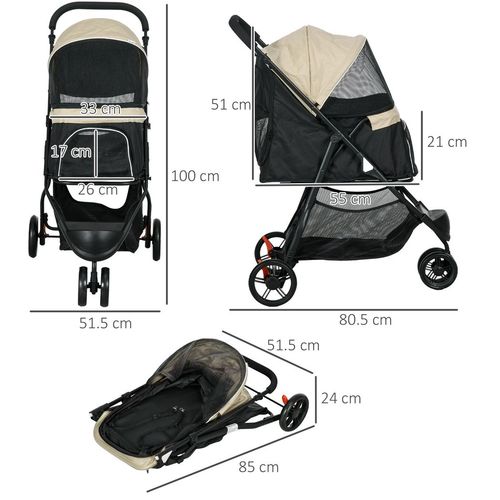 PawHut Khaki Pet Stroller: Ultimate Comfort for XS Dogs & Cats with Rain Cover