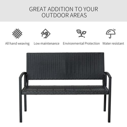 Outsunny Stylish Black Rattan 2-Seater Garden Bench - Perfect for Relaxing Outdoors