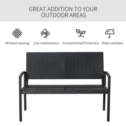 Outsunny Stylish Black Rattan 2-Seater Garden Bench - Perfect for Relaxing Outdoors