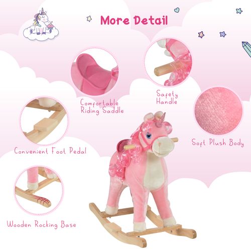 Kids Rocking Unicorn Ride-On Horse Moving Mouth Tail Sounds 36-72 Mnths
