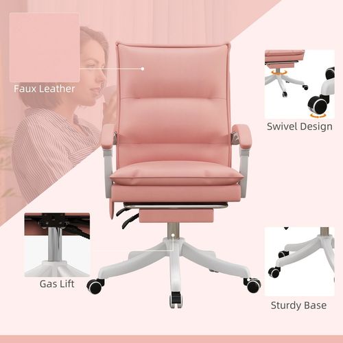 Vinsetto Pink Faux Leather Massage Office Chair with Heat & Footrest