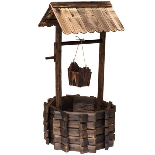 Enchanting Wishing Well Planter Bucket - Rustic Fir Wood, 60Lx55Wx114H cm
