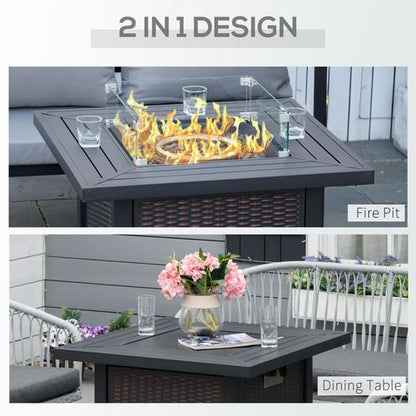 Outdoor Propane Gas Fire Pit Table Wind Screen & Glass Beads, Black Outsunny
