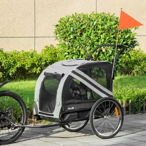 Ultimate 2-in-1 Dog Bike Trailer & Stroller - Gray with Safety Features