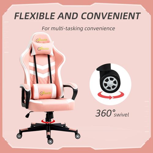 Vinsetto Pink Racing Gaming Chair: Ergonomic Comfort & Style with Lumbar Support