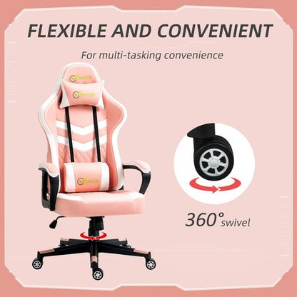 Vinsetto Pink Racing Gaming Chair: Ergonomic Comfort & Style with Lumbar Support