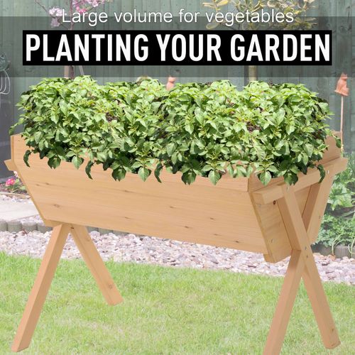 Large Fir Wood Raised Plant Stand Oak Tone