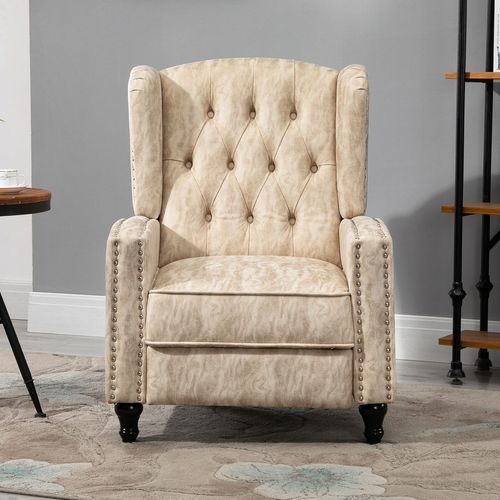 Vintage Chic Manual Reclining Armchair with Footrest - Retro Beige Elegance