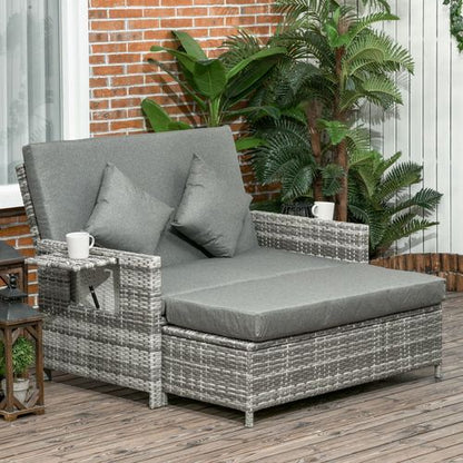 Outsunny Adjustable Rattan Daybed Set: 2-Seater Patio Lounger & Storage Stool