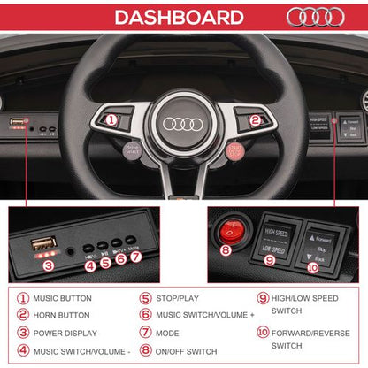 Licensed Audi TT 12V Ride-On Car with Remote, MP3 & Headlight - Black