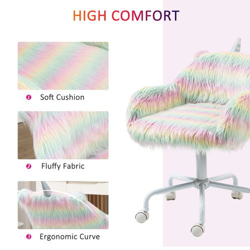 Vinsetto Unicorn Desk Chair - Fluffy Faux Fur Home Office Chair with Armrests
