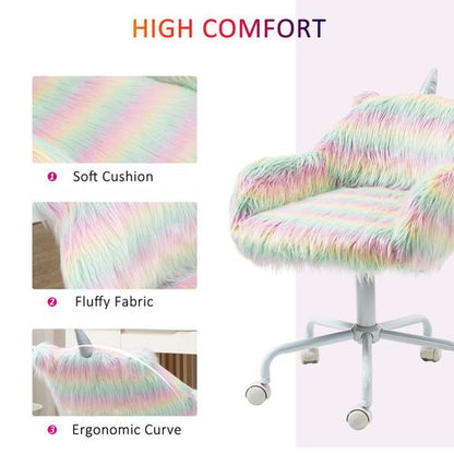 Vinsetto Unicorn Desk Chair - Fluffy Faux Fur Home Office Chair with Armrests