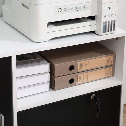 Mobile Office File Cabinet with Lockable Drawer & Printer Stand - HOMCOM