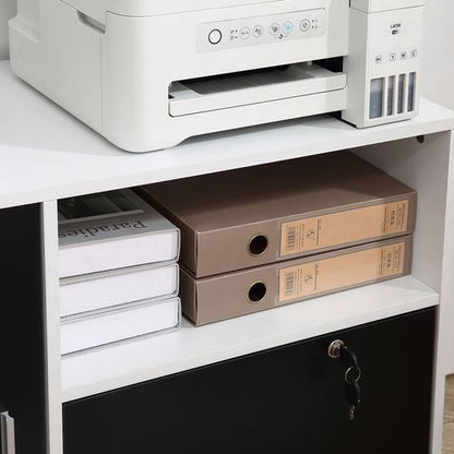 Mobile Office File Cabinet with Lockable Drawer & Printer Stand - HOMCOM