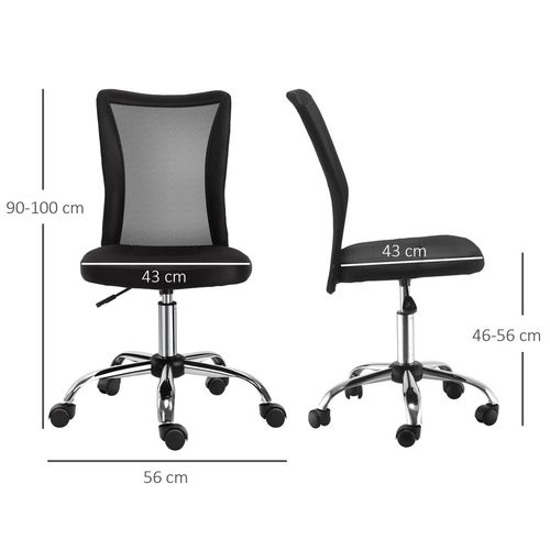 Ergonomic Armless Office Chair with Mesh Back & Adjustable Height - 5 Wheels