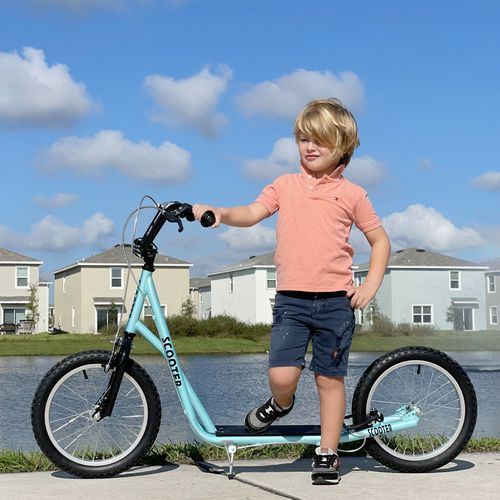 HOMCOM 90-96cm Kids Kick Scooter Adjustable Handlebar Inflatable Wheels Blue