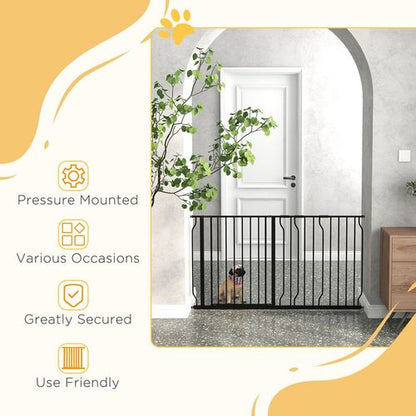 Adjustable Pet Safety Gate with Door - Fits 75-145cm Openings, Black Finish