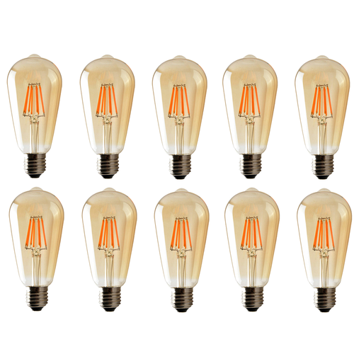Vintage Dimmable E27 LED Bulbs - 10 Pack Warm White 2700K with Amber Glass