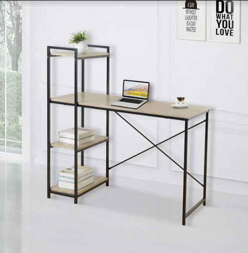 Elegant TAVOLO Home Study Desk with Dual Side Shelves - Sonoma Oak Finish