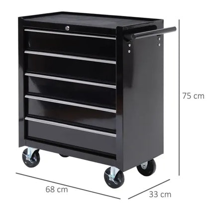 Ultimate Lockable Steel Tool Storage Cabinet with Wheels - 5 Spacious Drawers