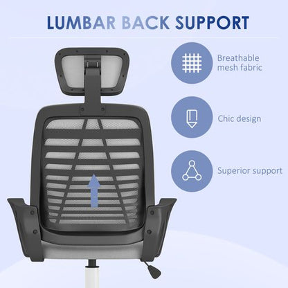 Vinsetto Ergonomic Mesh Office Chair with Adjustable Headrest - Grey Comfort