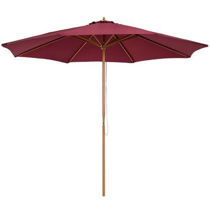 Outsunny 3m Wooden Garden Parasol - Elegant Sun Shade Umbrella in Wine Red