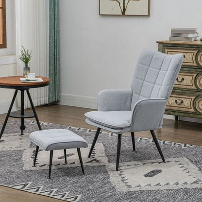 Modern HOMCOM Armchair & Footstool Set - Luxe Comfort in Light Grey