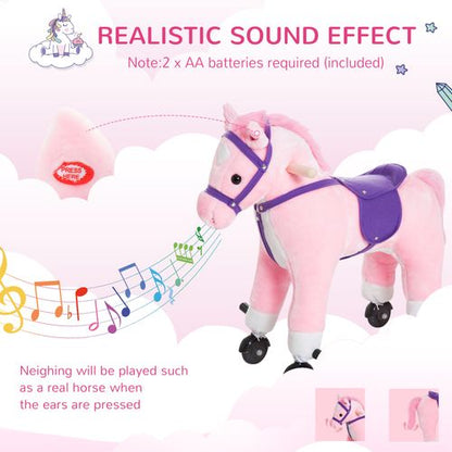 Plush Wheeled Rocking Horse Ride-On Toy with Sounds for Active Young Riders