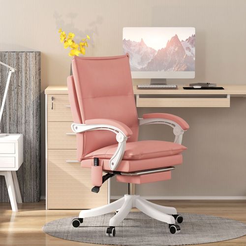 Vinsetto Pink Faux Leather Massage Office Chair with Heat & Footrest
