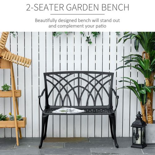 Outsunny Ergonomic 2-Seater Cast Aluminium Garden Loveseat with Stylish Armrests