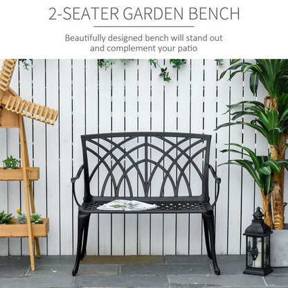 Outsunny Ergonomic 2-Seater Cast Aluminium Garden Loveseat with Stylish Armrests