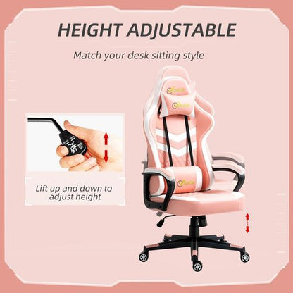 Vinsetto Pink Racing Gaming Chair: Ergonomic Comfort & Style with Lumbar Support