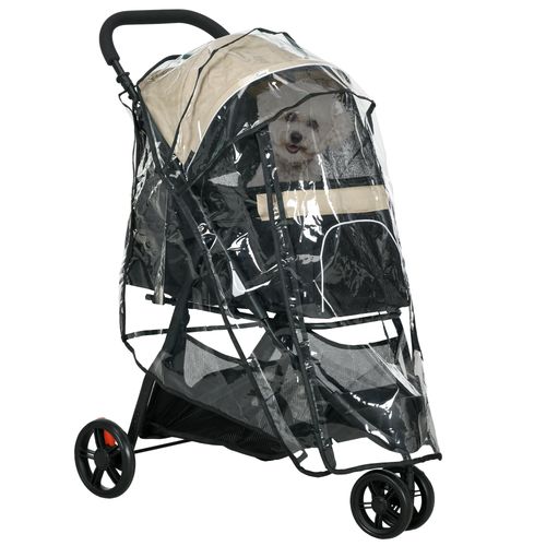 PawHut Khaki Pet Stroller: Ultimate Comfort for XS Dogs & Cats with Rain Cover