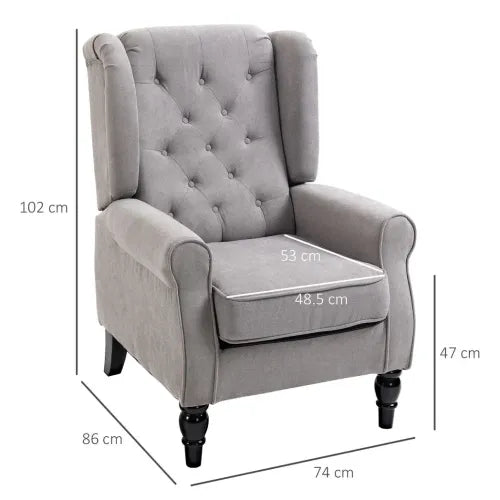 Chic Grey Wingback Accent Chair – Vintage Style with Sturdy Wooden Frame